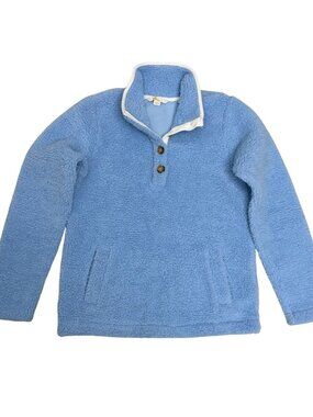 BODEN Sherpa Fleece Jacket Designer Blue Quarter Button Coat Womens 4